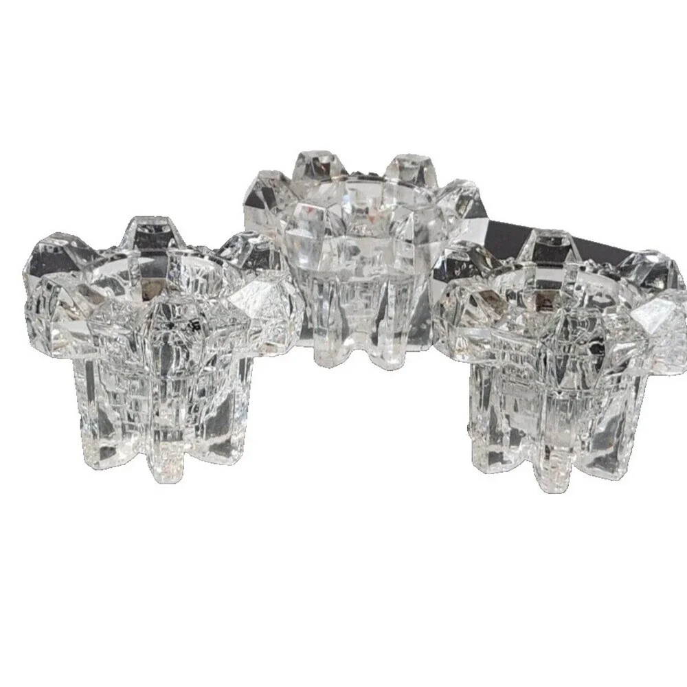 Cubist Norwegian Crystal Glass Candle Holders by Hadeland Norway Glass 3 Each